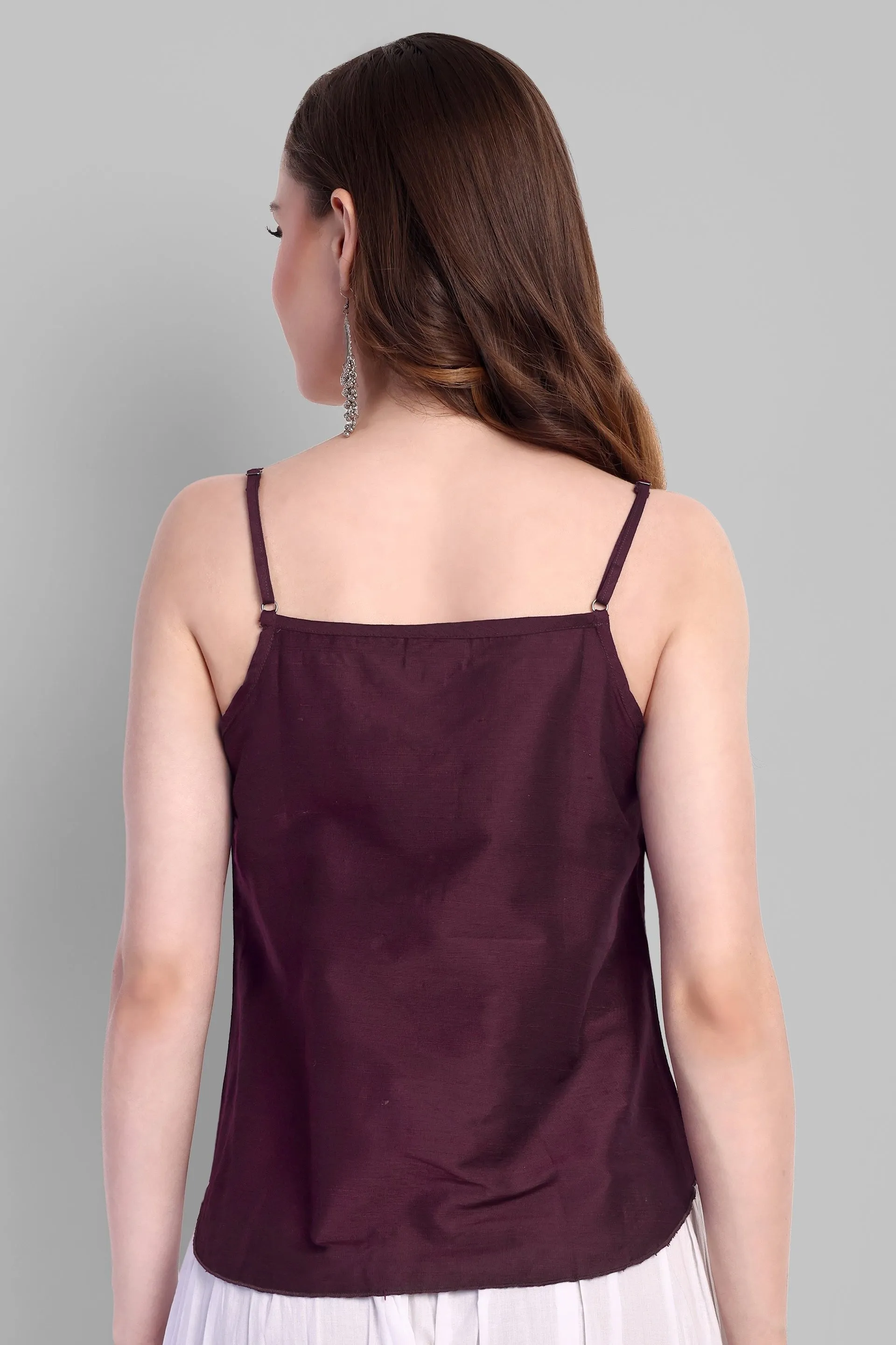 Wine Cotton silk Embriodery top