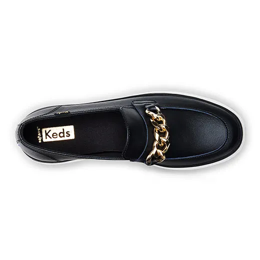 Women's Triple Decker Loafer Lug Chain Applique Sneakers Black (WH67436)